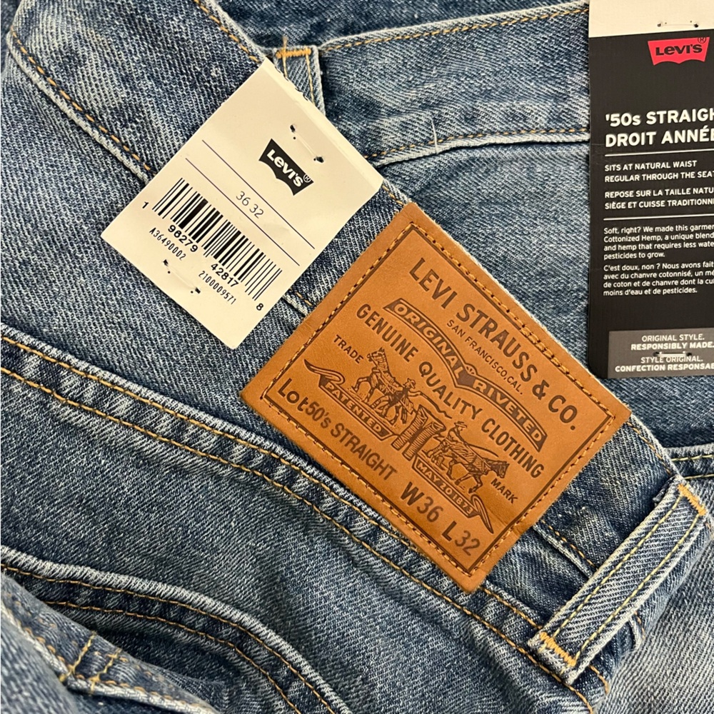 NWT Levi's 50s Straight Denim Jeans Medium Rinse Blue Size 36 - Picture 7 of 11